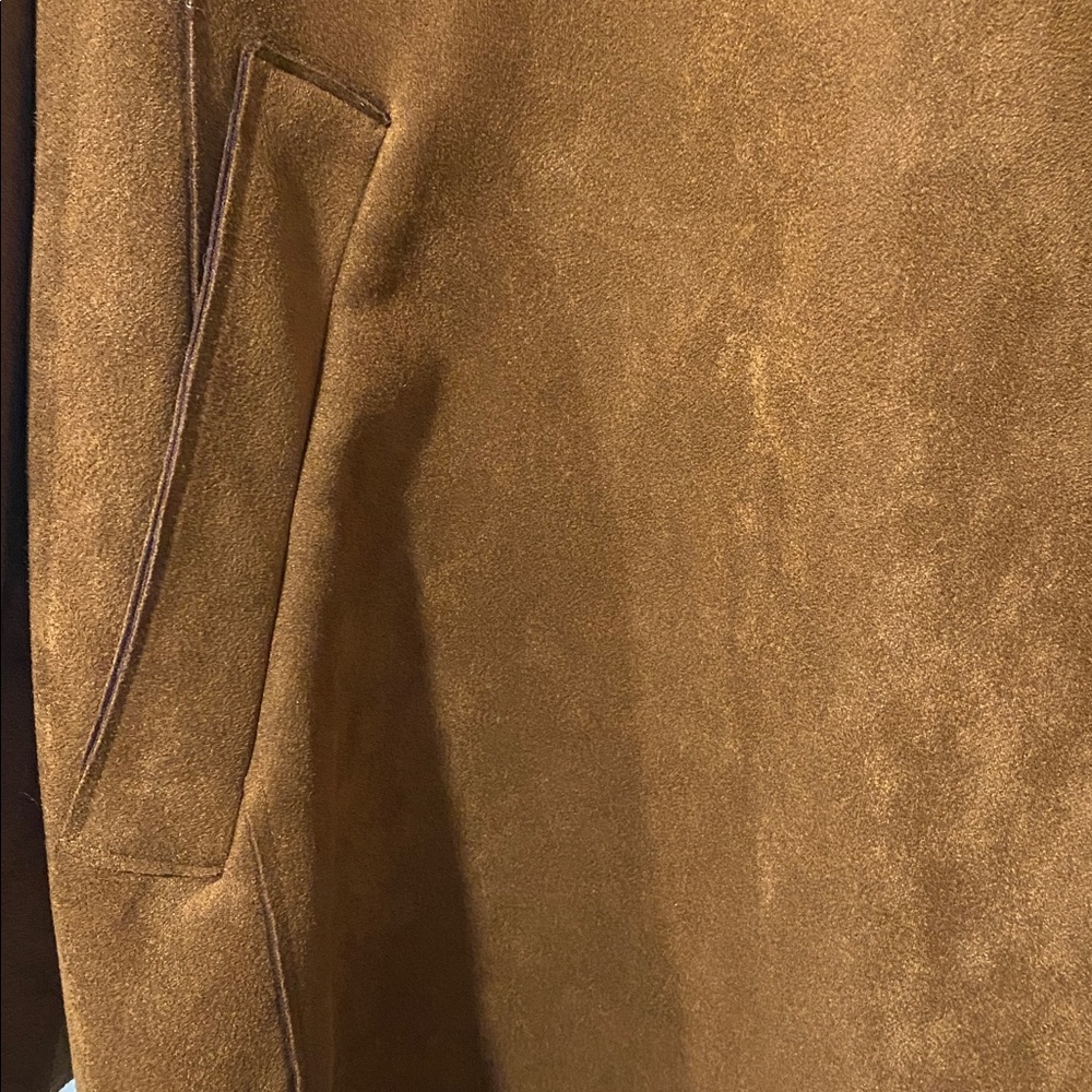 Magaschoni Camel Faux Suede Draped Trench Coat - Picture 3 of 4